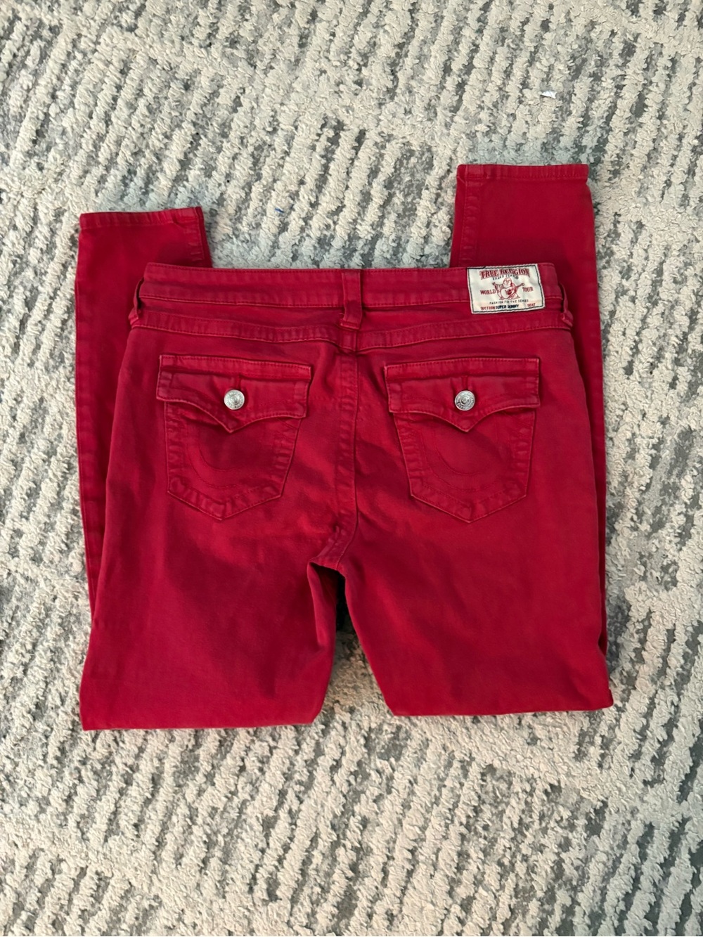 True religion red super skinny straight jeans denim pants size 33 - Picture 6 of 7